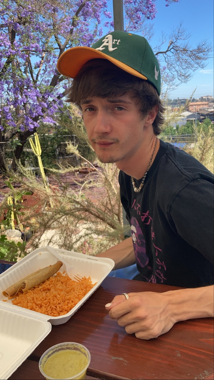 Under the jacarandas, lunch outside